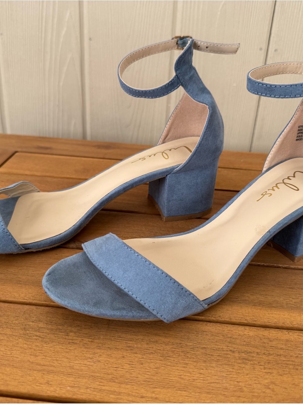 Lulu's Dusty Blue Suede Block Heel Sandals